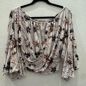 Free People floral print, off-the-shoulder blouse with long, flared sleeves